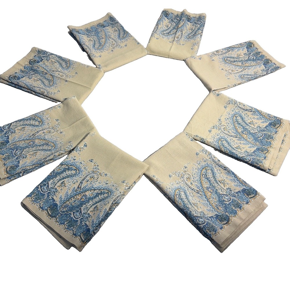 Pottery Barn Paisley Linen Cotton Blend Napkins Set Of 8